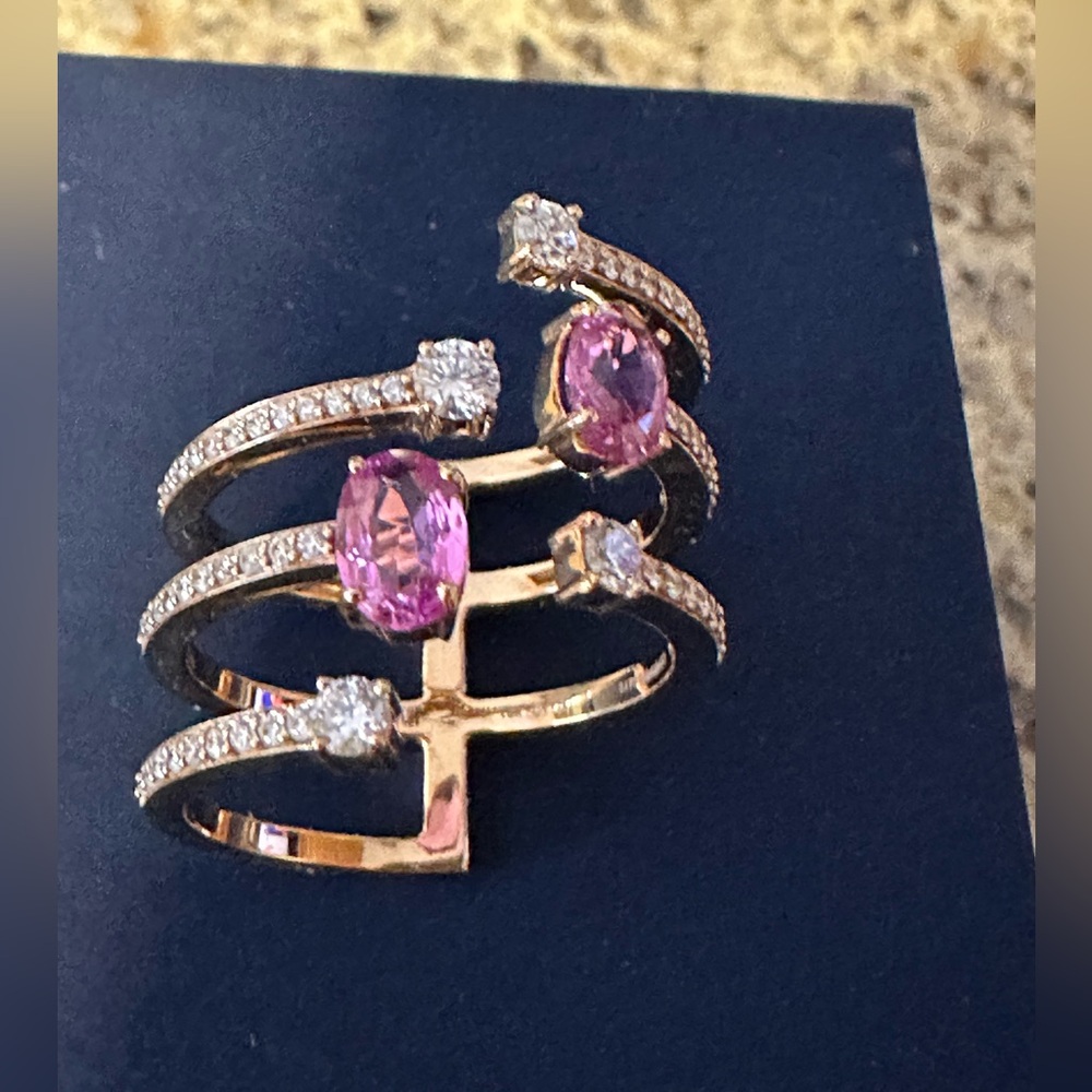 Hueb 18K Rose Gold Diamond & Pink Sapphire Open Ring